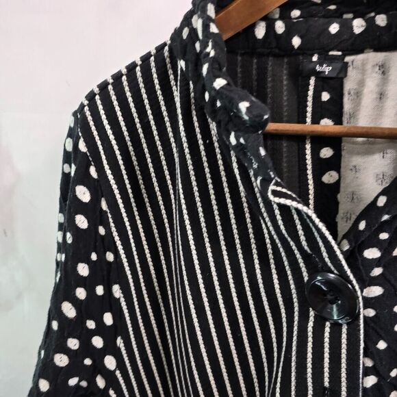 Vintage Coatigan Womens Large Black White Dot Artsy Sweater Cardigan Button Long - Picture 2 of 14